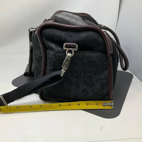 Brighton Lansky Black & Brown Croc Embossed Leather Weekender Travel Duffle Bag